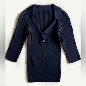 Pinko Navy Ribbed Polo Top